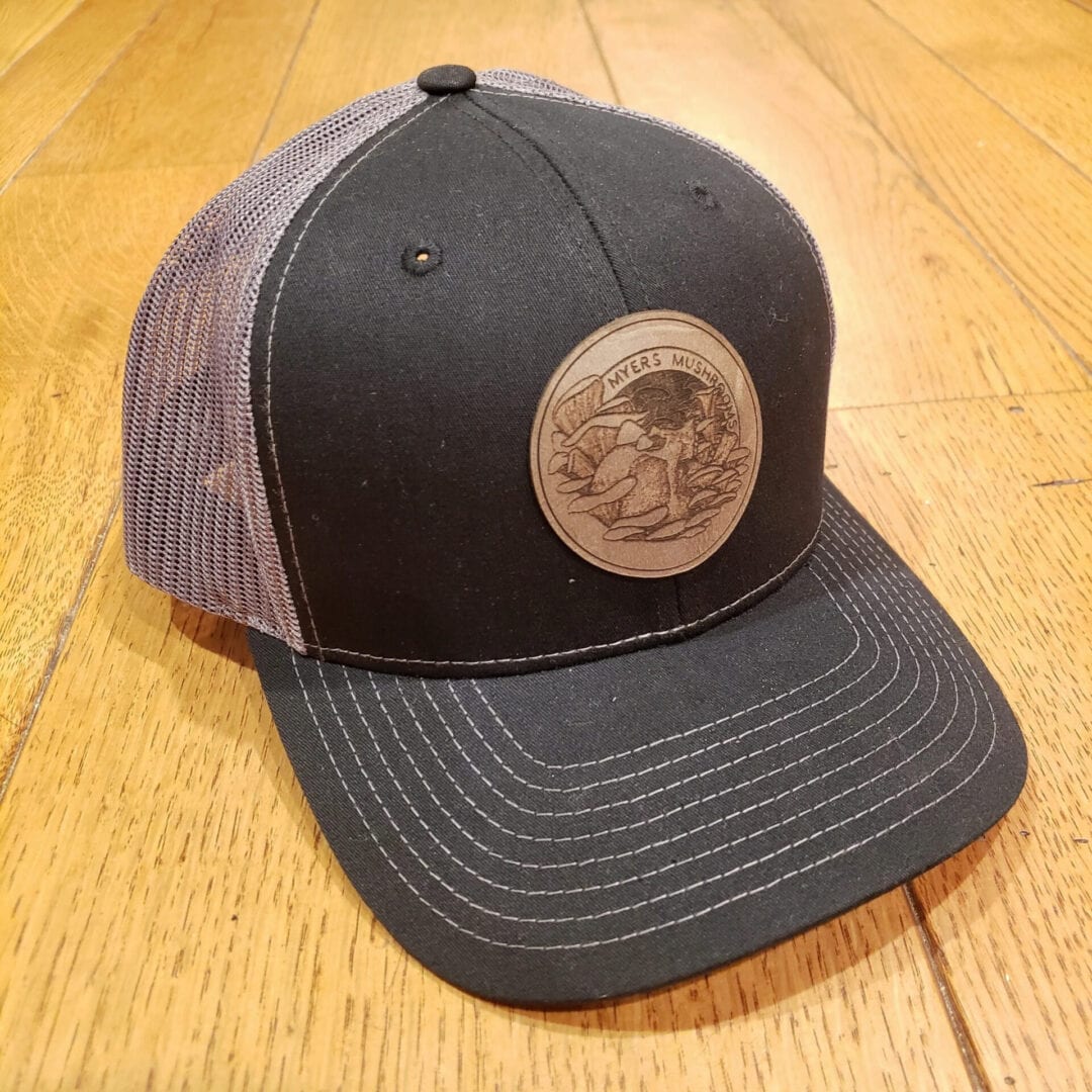 Grey and Black Leather Patch Myers Mushrooms Hat - Myers Mushrooms