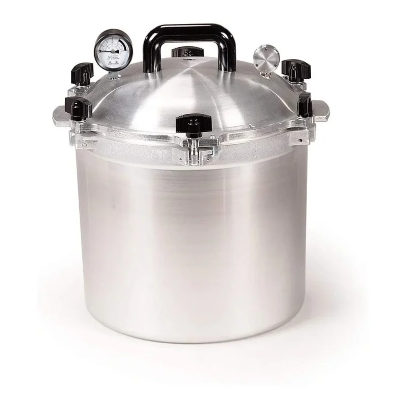 A 21.5 Quart All American Pressure Canner AA921 on a white background.