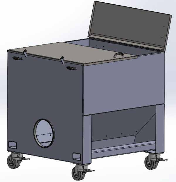 A 3d drawing of a metal cart with a lid, transformed into an XL Grain Spawn Prep Tank 50% down payment.